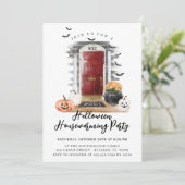 おもしろいハロウィーン引っ越し祝いパーティーパーティーレッドフロントドア 案内状 (スタンド正面)