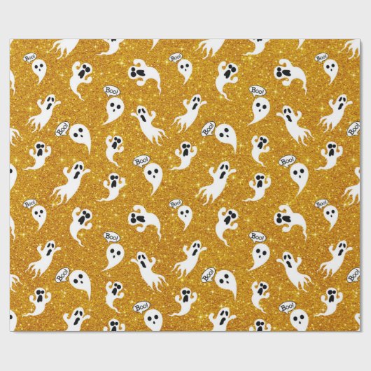 おもしろいハロウィーン金ゴールドグリッター幽霊たち ラッピングペーパー (フラット)