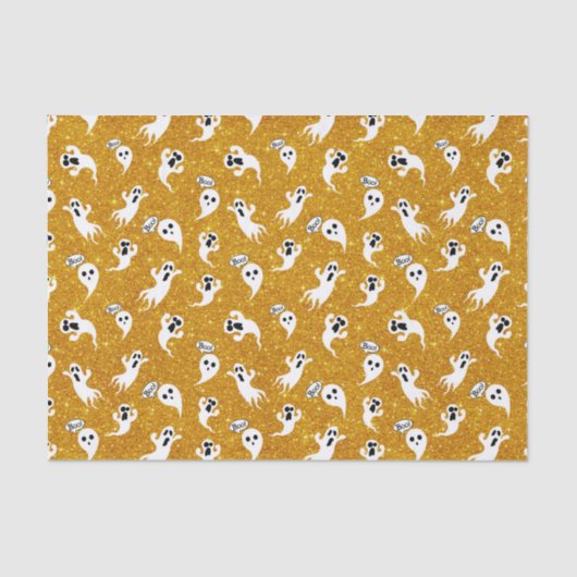 おもしろいハロウィーン金ゴールドグリッター幽霊たち 薄葉紙 (正面)