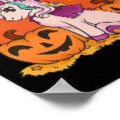 おもしろいハロウィーン魔女ユニコーンかわいい魔女カボチャ ポスター (角)