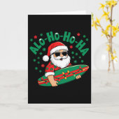 おもしろいハワイアン アロホホハ サンタサーフィンクリスマス カード (黄色い花)
