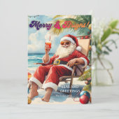おもしろいハワイビーチクリスマスフォト シーズンカード (スタンド正面)