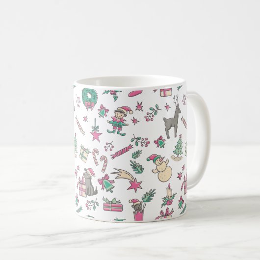 おもしろいハンドドロークリスマスホリデー コーヒーマグカップ (正面右)