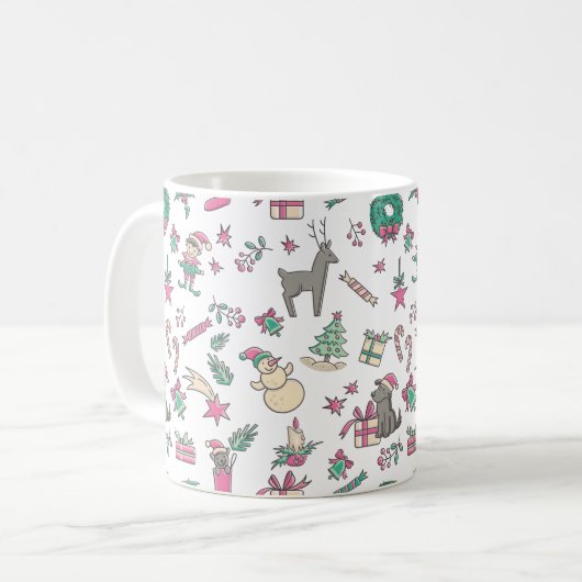 おもしろいハンドドロークリスマスホリデー コーヒーマグカップ (正面左)