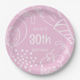 おもしろいハンドドロー任意の年齢誕生日バルーンピンク ペーパープレート