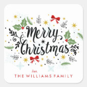 おもしろいハンドレターメリークリスマス スクエアシール (正面)