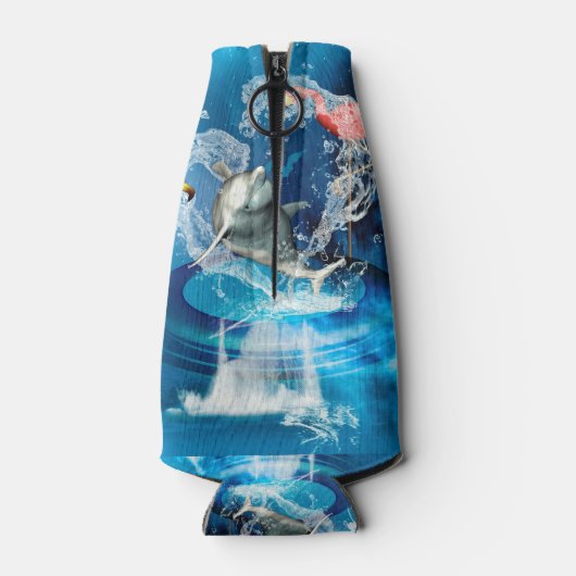 おもしろいハートで飛ぶイルカ ボトルクーラー (裏面)