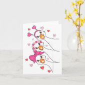 おもしろいハートのガチョウ バレンタイン ハートのガチョウ かわいいラブ カード (黄色い花)