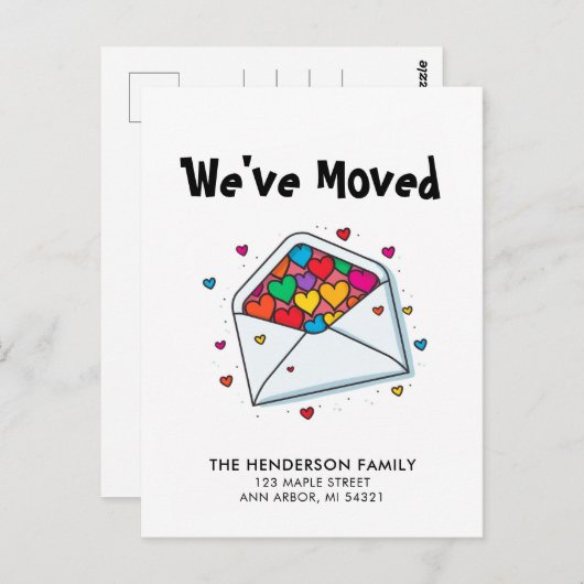 おもしろいハートの新しいホームの移動告知 ポストカード (正面/裏面)