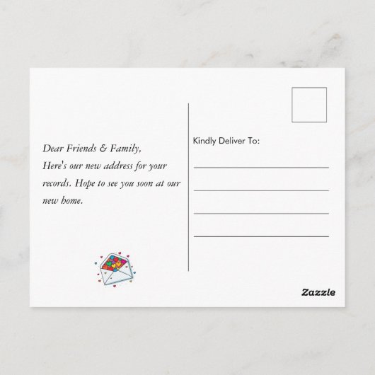 おもしろいハートの新しいホームの移動告知 ポストカード (裏面)