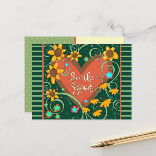 おもしろいハートは良い引用文を見る ポストカード (正面/裏面インサイチュ)