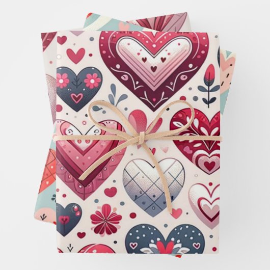 おもしろいハートオンお洒落ブルーファンシーバレンタインデー ラッピングペーパーシート (インサイチュ)