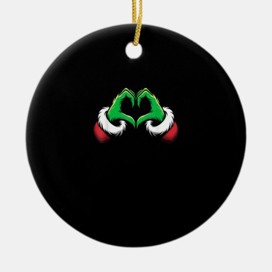 おもしろいハートハンズクリスマス セラミックオーナメント (正面)