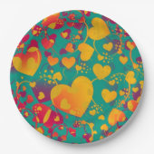 おもしろいハートパターンIX – 緑の赤い黄色 ペーパープレート (正面)