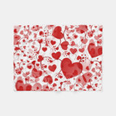 おもしろいハートパターンVII – 赤い白 フリースブランケット (正面(横))