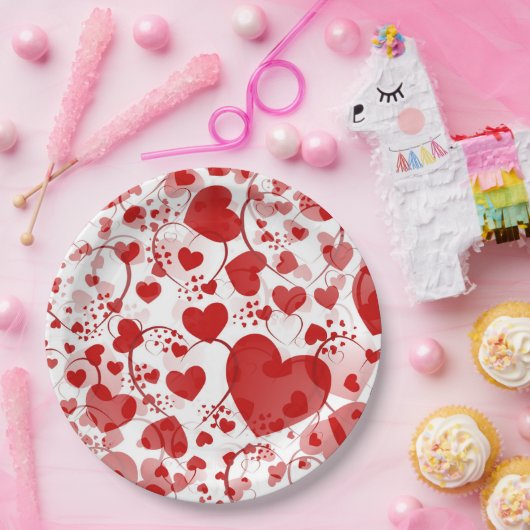 おもしろいハートパターンVII – 赤+アイディア ペーパープレート (パーティー)