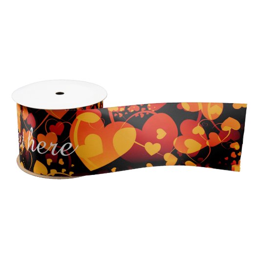 おもしろいハートパターンVIII – 黒い赤い黄色 サテンリボン (リール)