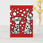 おもしろいハート付き斑犬 カード (黄色い花)