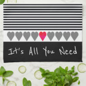 おもしろいハート詳細モダンストライプ付 キッチンタオル (折り畳み)