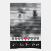 おもしろいハート詳細モダンストライプ付 キッチンタオル (縦)