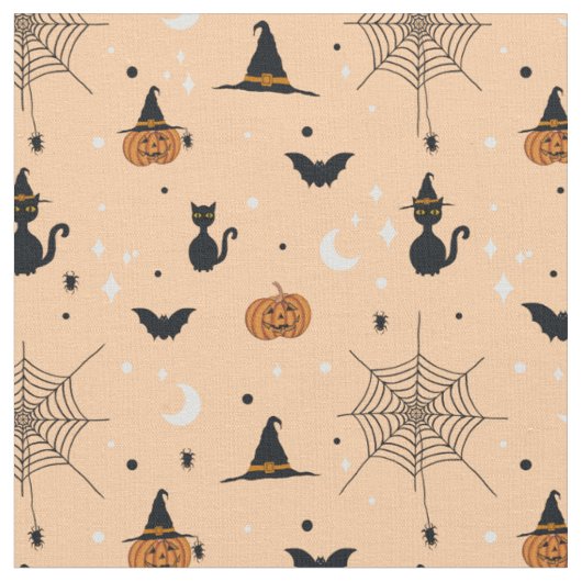 おもしろいハ不気味ロウィーンオレンジデザイン ファブリック (クローズアップ)