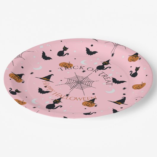 おもしろいハ不気味ロウィーンピンクデザイン ペーパープレート (アングル)