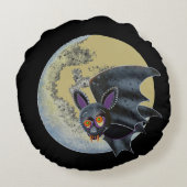 おもしろいハ飲ロウィーンフルムーンこうもり ラウンドクッション (裏面)