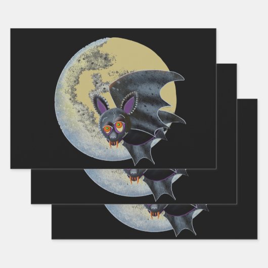 おもしろいハ飲ロウィーンフルムーンこうもり ラッピングペーパーシート (セット)