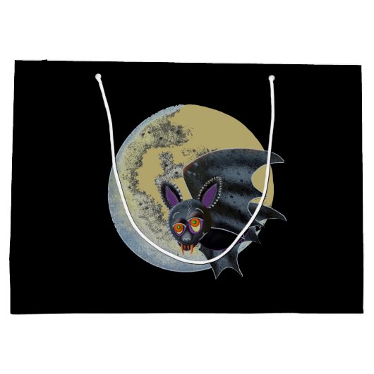 おもしろいハ飲ロウィーンフルムーンこうもり ラージペーパーバッグ (裏面)