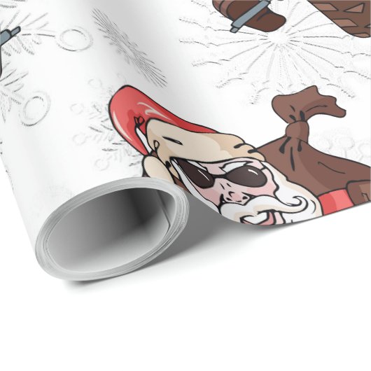 おもしろいバイクもしくは自転車に乗る人サンタスノーフレーク ラッピングペーパー (ロールコーナー)