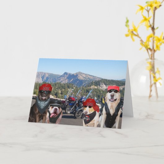 おもしろいバイクもしくは自転車に乗る人ドッグズオンザマウンテン誕生日 カード (黄色い花)