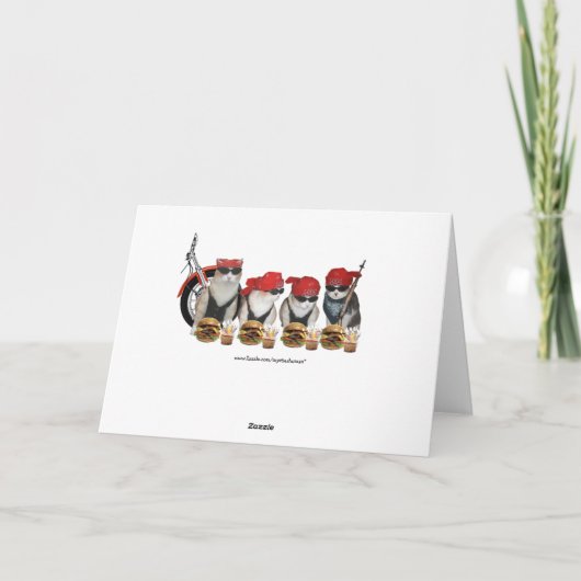 おもしろいバイクもしくは自転車に乗る人猫誕生日カード カード (裏面)