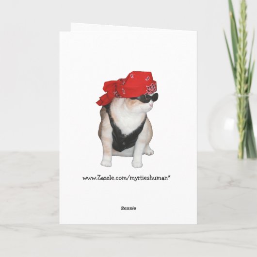 おもしろいバイクもしくは自転車に乗る人猫誕生日 カード (裏面)