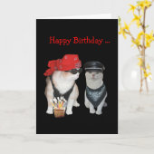 おもしろいバイクもしくは自転車に乗る人猫誕生日 カード (黄色い花)