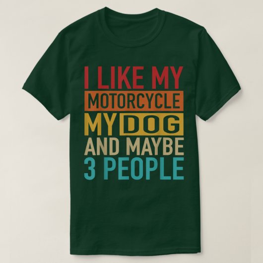 おもしろいバイクもしくは自転車に乗る人私はバイク、犬、3人が好き Tシャツ (デザイン正面)
