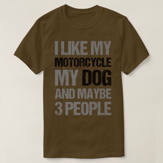 おもしろいバイクもしくは自転車に乗る人私は私のバイク犬と多分3ペオ好き Tシャツ (デザイン正面)