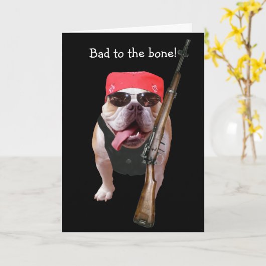 おもしろいバイクもしくは自転車に乗る人/非国教徒ブルドッグ誕生日 カード (黄色い花)