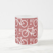 おもしろいバイクルート固定自転車サイクリストパターン赤 フロストグラスマグカップ (正面右)