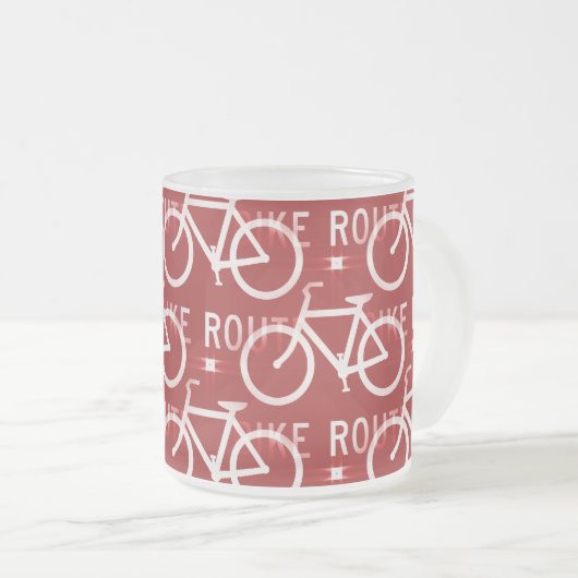 おもしろいバイクルート固定自転車サイクリストパターン赤 フロストグラスマグカップ (正面右)