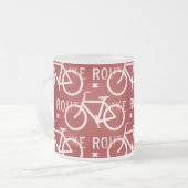 おもしろいバイクルート固定自転車サイクリストパターン赤 フロストグラスマグカップ (正面左)