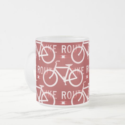おもしろいバイクルート固定自転車サイクリストパターン赤 フロストグラスマグカップ (正面左)