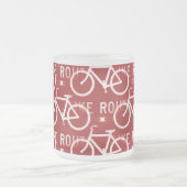 おもしろいバイクルート固定自転車サイクリストパターン赤 フロストグラスマグカップ (中央)