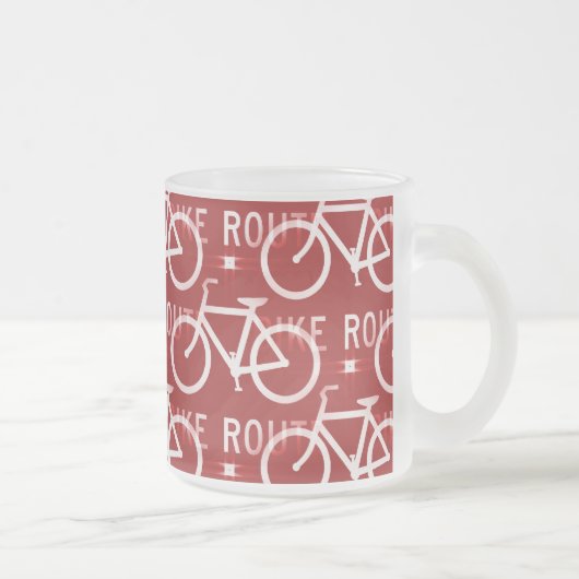 おもしろいバイクルート固定自転車サイクリストパターン赤 フロストグラスマグカップ (右)