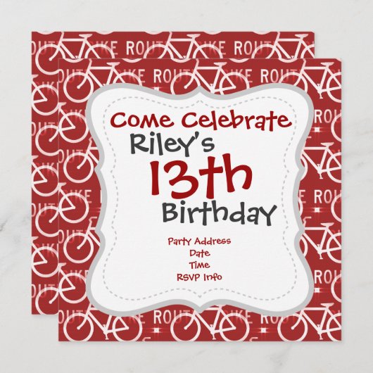 おもしろいバイクルート固定自転車サイクリストパターン赤 招待状 (正面/裏面)