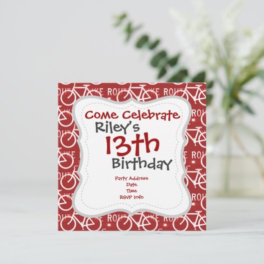 おもしろいバイクルート固定自転車サイクリストパターン赤 招待状 (スタンド正面)