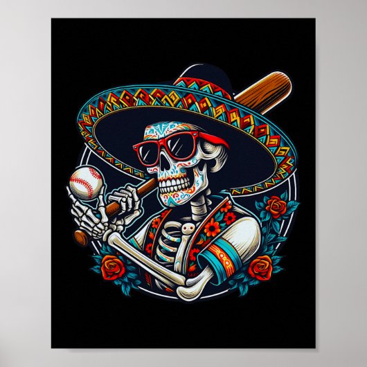 おもしろいバイスビェイル骨格メキシコSombrero Cincクール ポスター (正面)