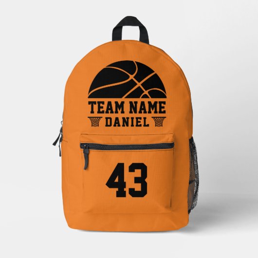 おもしろいバスケットボカスタムール選手の名前番号チーム プリントバックパック (正面)