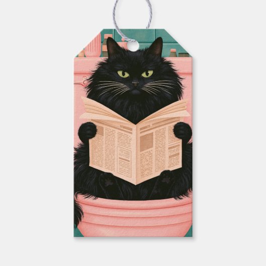 おもしろいバスルームの黒猫  ギフトタグ (正面)