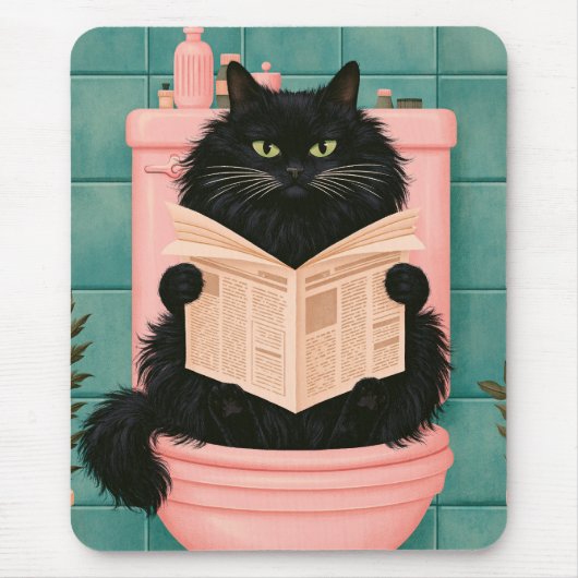 おもしろいバスルームの黒猫 マウスパッド (正面)