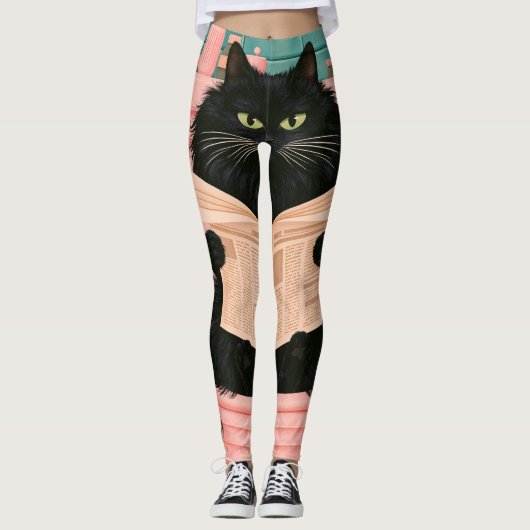 おもしろいバスルームの黒猫 レギンス (正面)